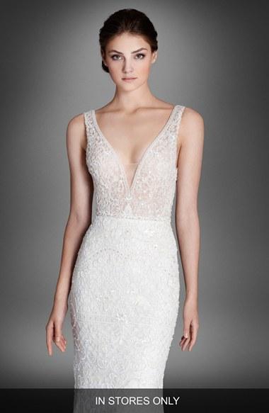 Women's Lazaro Crystal Beaded Column Dress