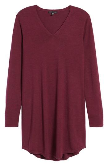 Women's Eileen Fisher Lightweight Merino Jersey V-neck Tunic - Burgundy