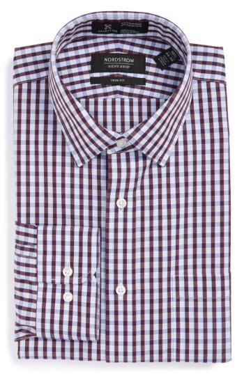 Men's Nordstrom Men's Shop Smartcare(tm) Trim Fit Check Dress Shirt - 32/33 - Red