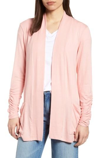 Women's Bobeau Ruched Sleeve Cardigan - Pink