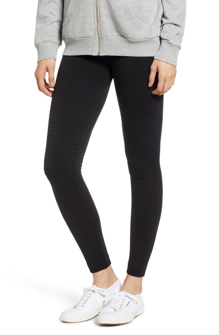 Women's Hue Brushed Moto Leggings - Black
