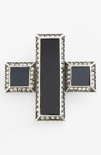 St. John Collection Glass & Crystal Cross Brooch Silver/ Onyx