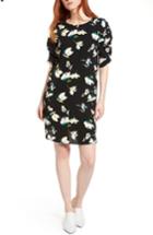 Women's Halogen Ruched Sleeve Crepe Dress - Black