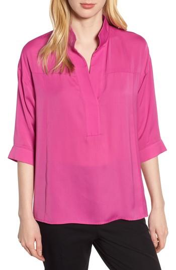 Women's Ming Wang Split Neck Blouse - Pink