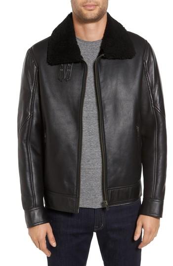 Men's Lamarque Classic Fit Genuine Shearling Bomber Jacket - Black