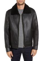 Men's Lamarque Classic Fit Genuine Shearling Bomber Jacket - Black