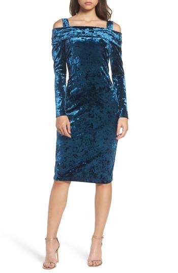 Women's Maggy London Crushed Velvet Off The Shoulder Dress - Blue