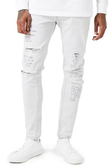 Men's Topman Aaa Collection Voices Print Skinny Fit Jeans X 32 - White