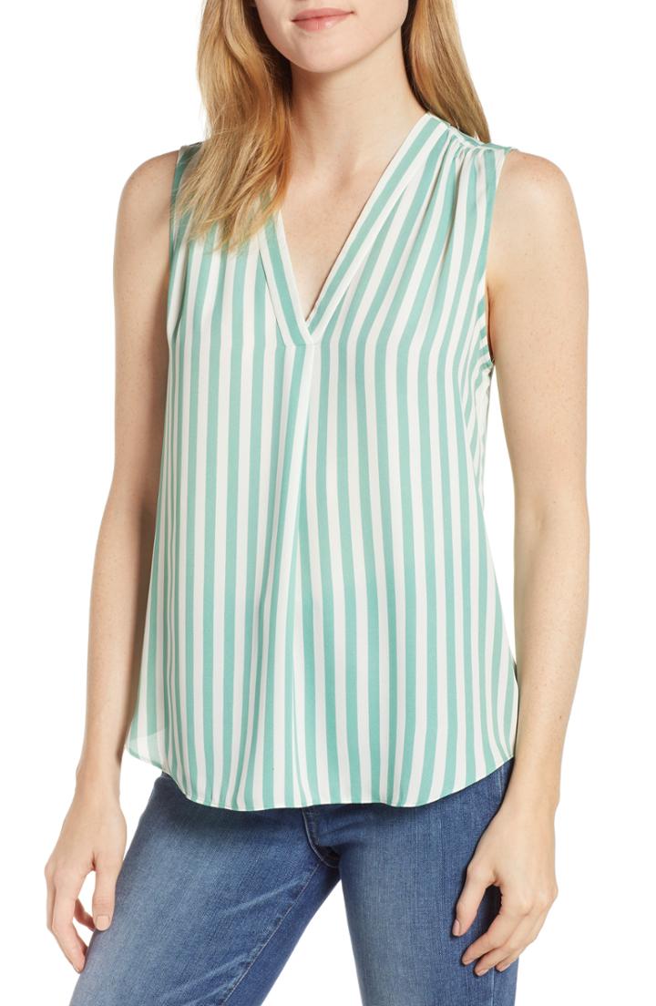 Women's Vince Camuto Stripe Sleeveless Blouse, Size - Green
