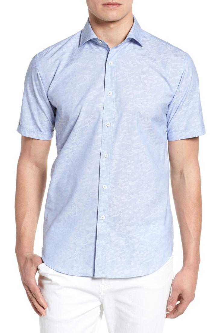 Men's Bugatchi Shaped Fit Abstract Jacquard Sport Shirt - Blue