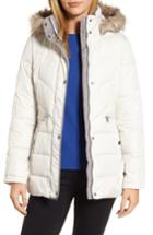 Women's Larry Levine Quilted Coat With Faux Fur Trim - Ivory