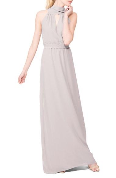 Women's Ceremony By Joanna August 'riggs' Halter V-neck Chiffon Gown - Pink