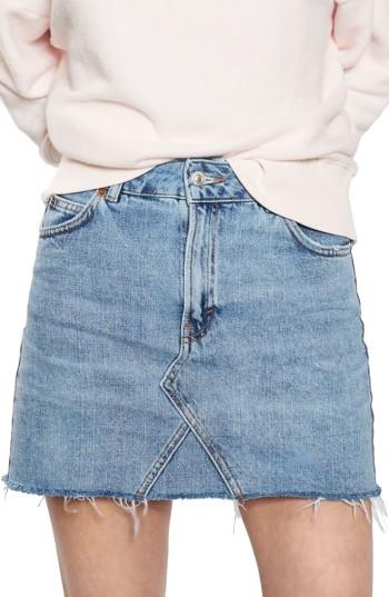 Women's Topshop Denim Miniskirt Us (fits Like 14) - Blue