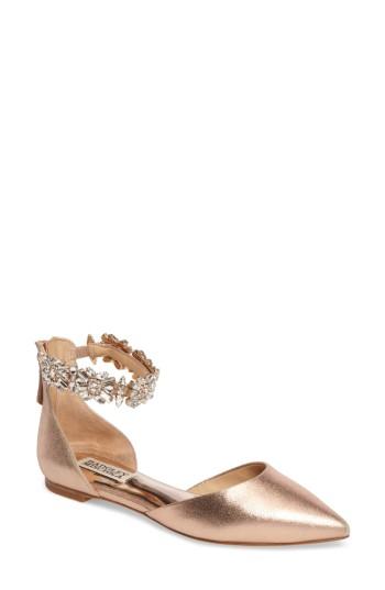 Women's Badgley Mischka Morgen Ankle Strap Flat .5 M - Metallic