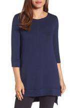 Petite Women's Caslon Three Quarter Sleeve Side Slit Tunic P - Blue