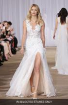 Women's Ines Di Santo 'morning' Layered Lace & Organza Front Slit Gown, Size In Store Only - Ivory