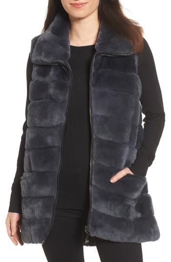 Women's Belle Fare Reversible Genuine Rabbit Fur Vest - Blue