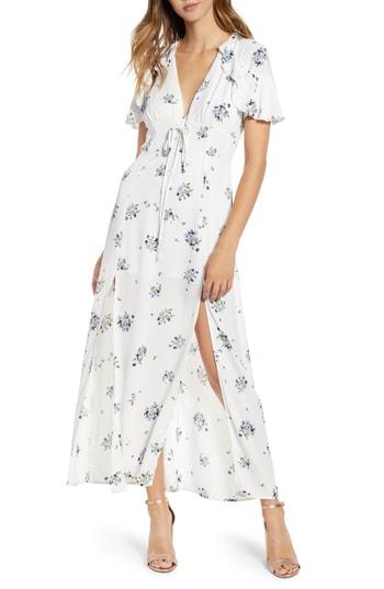 Women's Floral Print Corset Waist Maxi Dress - Ivory