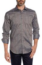 Men's Bugatchi Shaped Fit Gingham Sport Shirt, Size - Brown