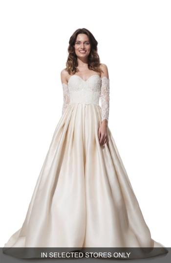 Women's Olia Zavozina 'clara' Lace & Silk Organza Ballgown Dress, Size - Beige