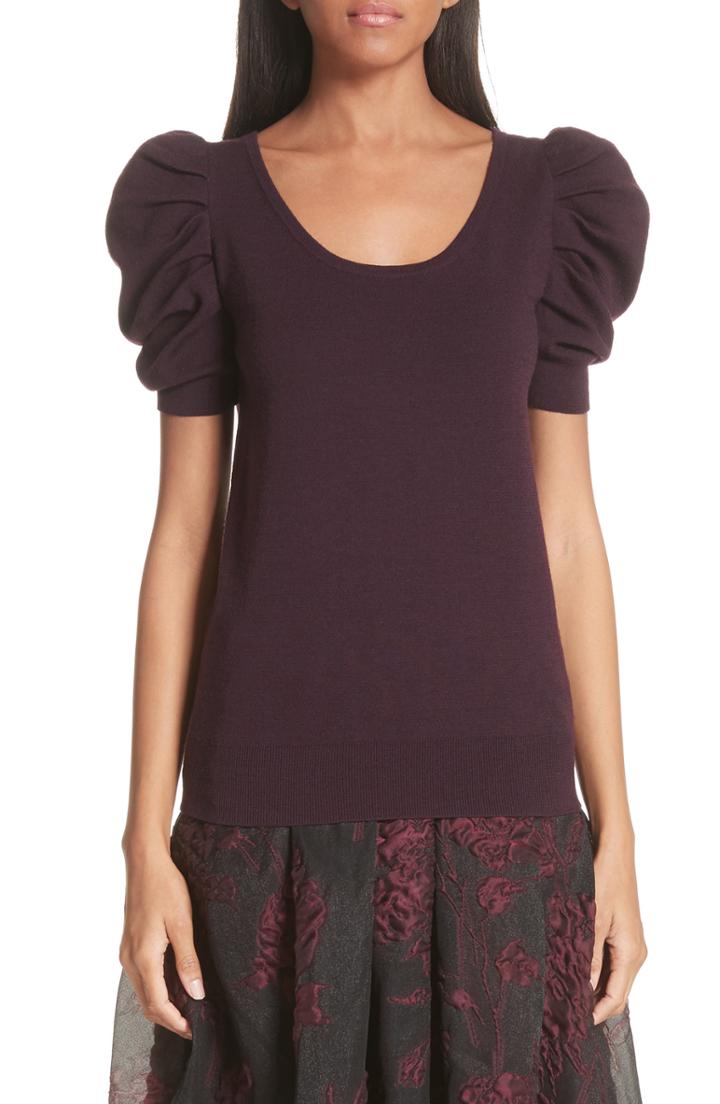 Women's Co Puff Shoulder Merino Wool Sweater - Purple
