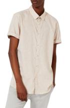 Men's Topman Crosshatch Cotton & Linen Shirt - Brown