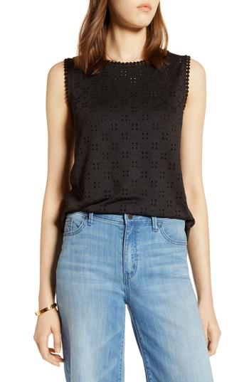 Women's Halogen Eyelet Knit Tank - Black