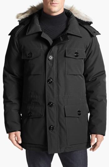 Men's Canada Goose 'banff' Slim Fit Parka With Genuine Coyote Fur Trim, Size - Black