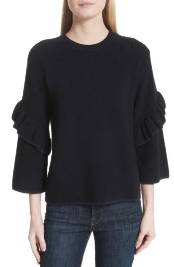 Women's Tory Burch Ashley Ruffle Bell Sleeve Sweater - Blue