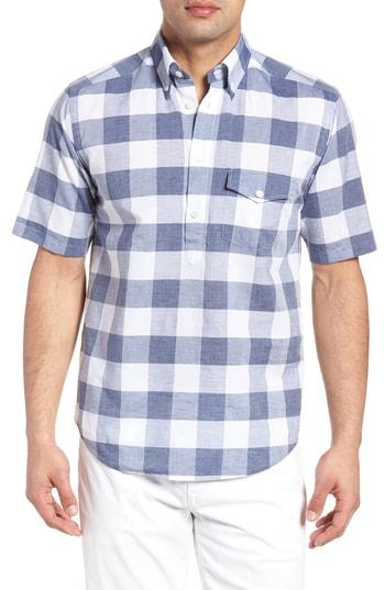Men's Eton Slim Fit Short Sleeve Check Dress Shirt .5 - Blue