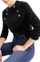 Women's J.crew Sweater With Jeweled Buttons, Size - Black