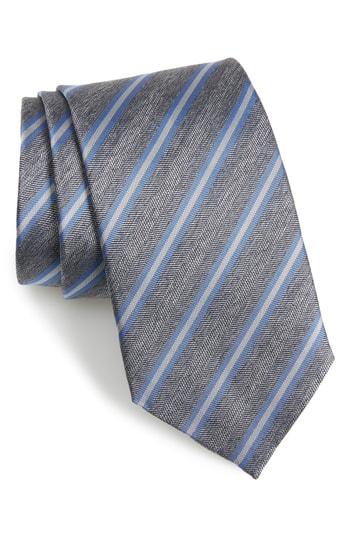 Men's David Donahue Stripe Silk & Cotton Tie, Size - Grey