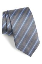 Men's David Donahue Stripe Silk & Cotton Tie, Size - Grey