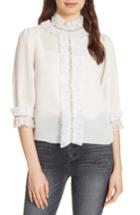 Women's Alice + Olivia Mira Crystal Embellished Ruffle Blouse - Ivory