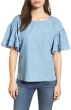 Women's Nic + Zoe Denim Ruffle Back Zip Top - Blue