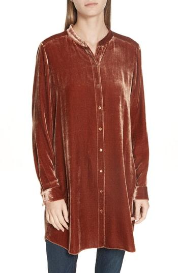 Women's Eileen Fisher Long Velvet Shirt - Brown