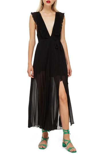 Women's Topshop Pleated Plunge Chiffon Maxi Dress