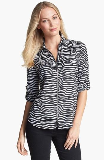 Michael Michael Kors Front Zip Zebra Print Shirt Black/ White