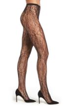 Women's Hue Floral Lace Net Tights - Black