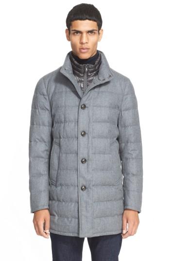 Men's Moncler 'vallier' Quilted Wool Down Topcoat - Grey