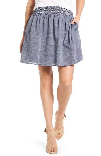 Petite Women's Caslon Smocked Cotton Skirt, Size P - Blue