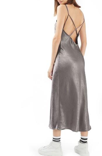 Women's Topshop Cross Strap Metallic Maxi Slipdress Us (fits Like 2-4) - Metallic