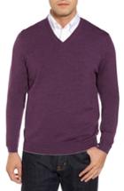 Men's Thomas Dean Merino Wool Blend V-neck Sweater - Purple