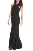 Women's Xscape Lace Neck Halter Gown - Black