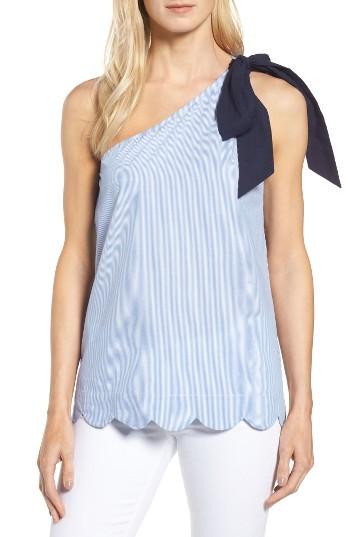 Women's Halogen One-shoulder Stretch Cotton Top - Blue