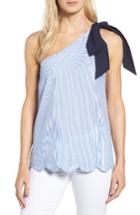 Women's Halogen One-shoulder Stretch Cotton Top - Blue