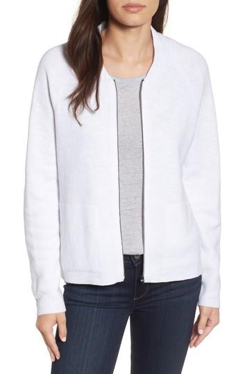 Women's Eileen Fisher Organic Linen & Cotton Bomber Cardigan, Size - White