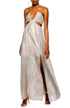 Women's Topshop La Glitter Cutout Maxi Dress Us (fits Like 0-2) - Metallic