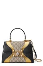 Gucci Small Iside Leather & Canvas Top Handle Satchel - Black