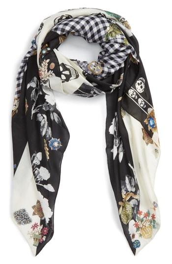 Women's Alexander Mcqueen Patched Gingham Rose Silk Shawl